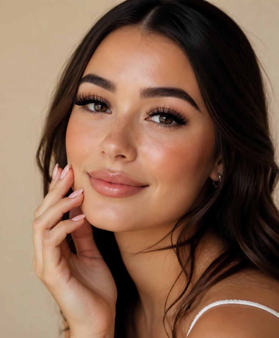 Finished client beauty look with lashes and nails