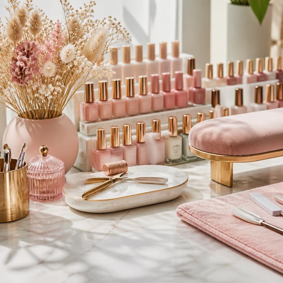 Blush pink nail studio details