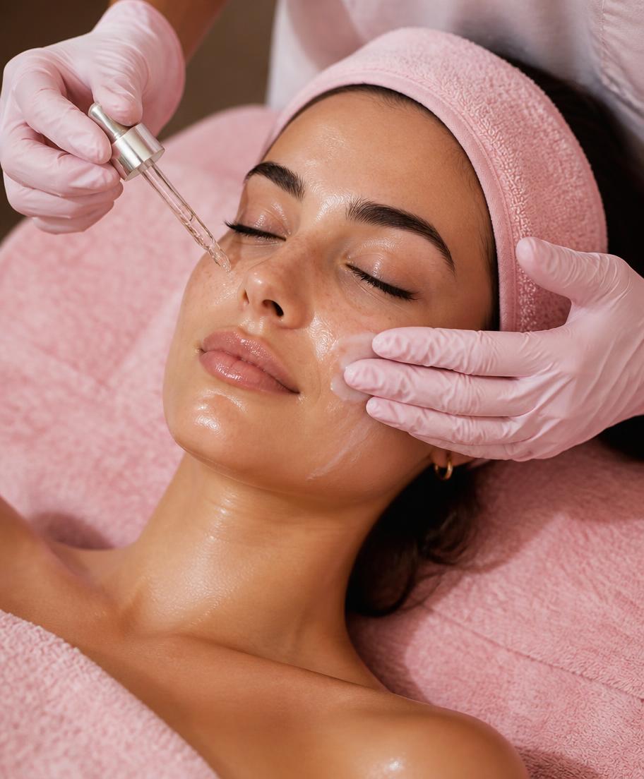 Relaxing facial treatment with glowing skin