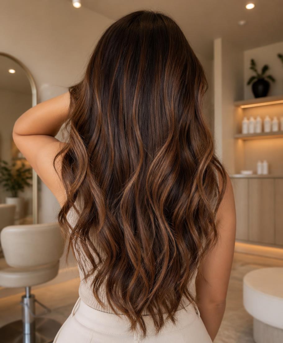 Long voluminous hair with tape-in hair extensions
