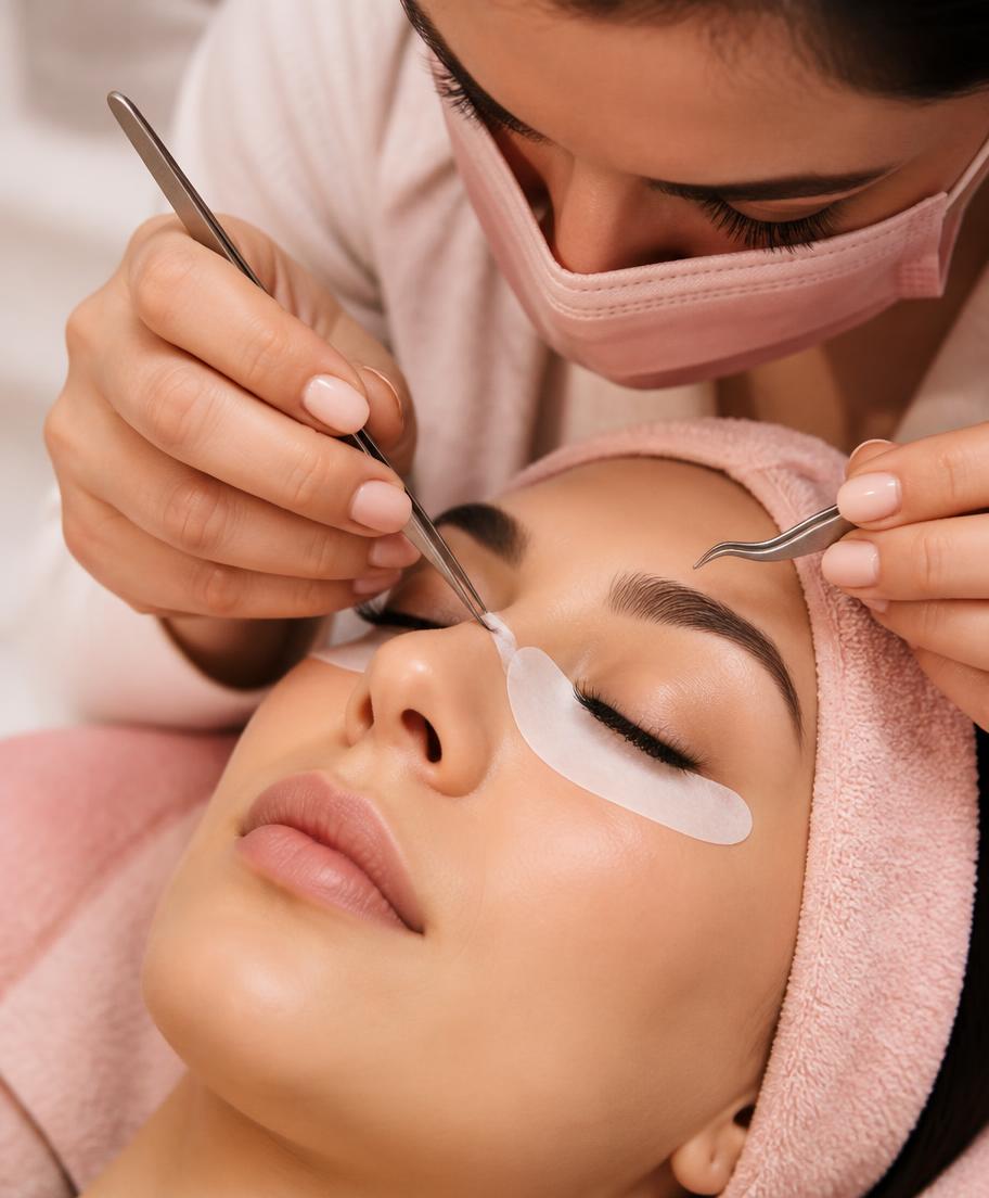 Lash extensions being applied at a beauty salon in Beaumont, TX